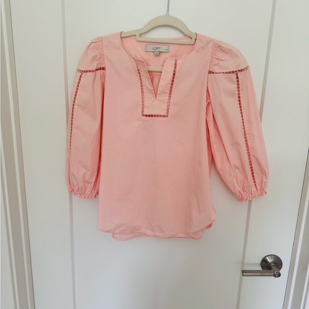 LOFT Light Pink Blouse with Embroidered Cutout details XXSP